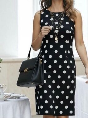 AGB Black Midi Dress with White Polka Dots